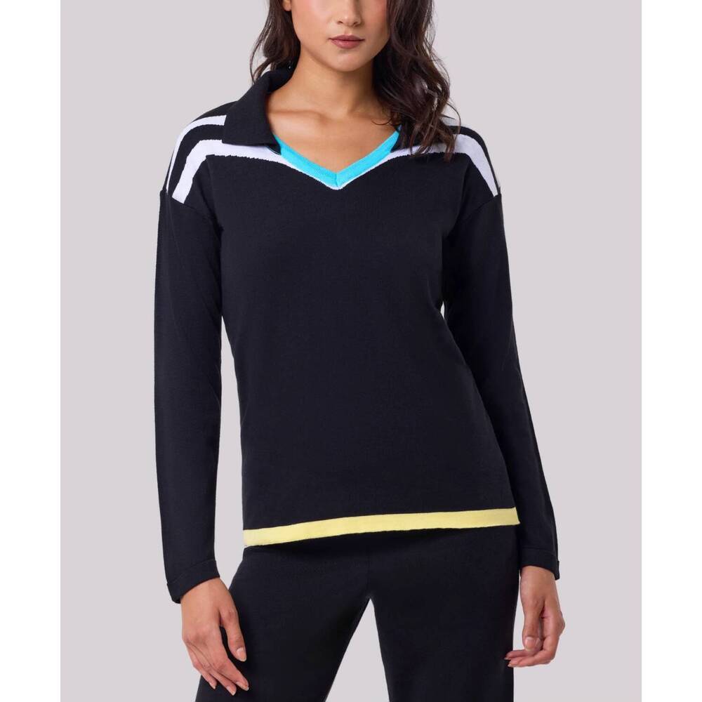 NEW ANGEL APPAREL long sleeves color block top in black/multi